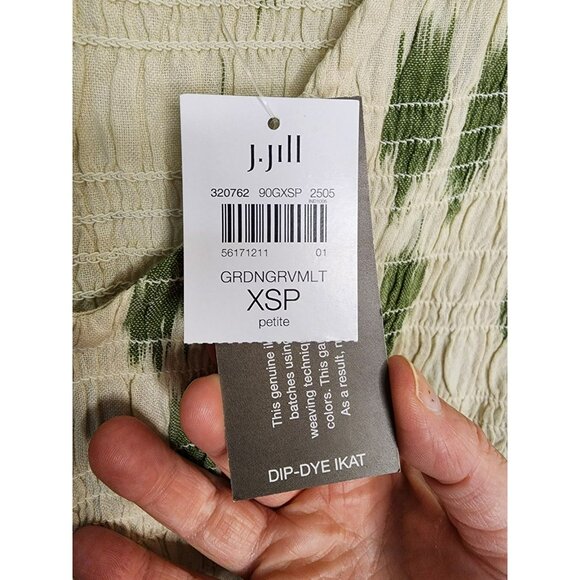 NWT J. Jill Pure Jill Elements Dip-Dyed Green Ikat Dress Sz XS Petite - Picture 4 of 7